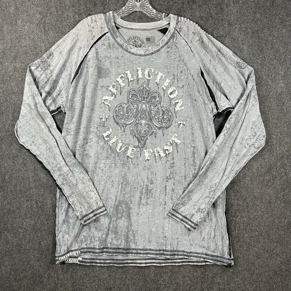 Affliction Shirt Men’s 3XL Gray Live Fast Graphic Biker Y2K - Picture 1 of 7